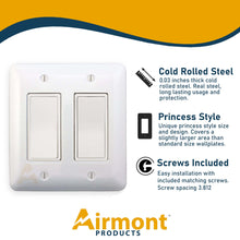 Load image into Gallery viewer, Airmont Products AP-12072, White Metal Decorative Wall Plate, Princess Style 2 Gang 5&quot; x 4.6&quot;, Unbreakable, Smooth White Painted Metal, Impact Resistant, Matching Screws Included
