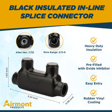 Load image into Gallery viewer, Black Insulated In-Line Splice Electrical Power Connector 2/0 - 6 Wire Range
