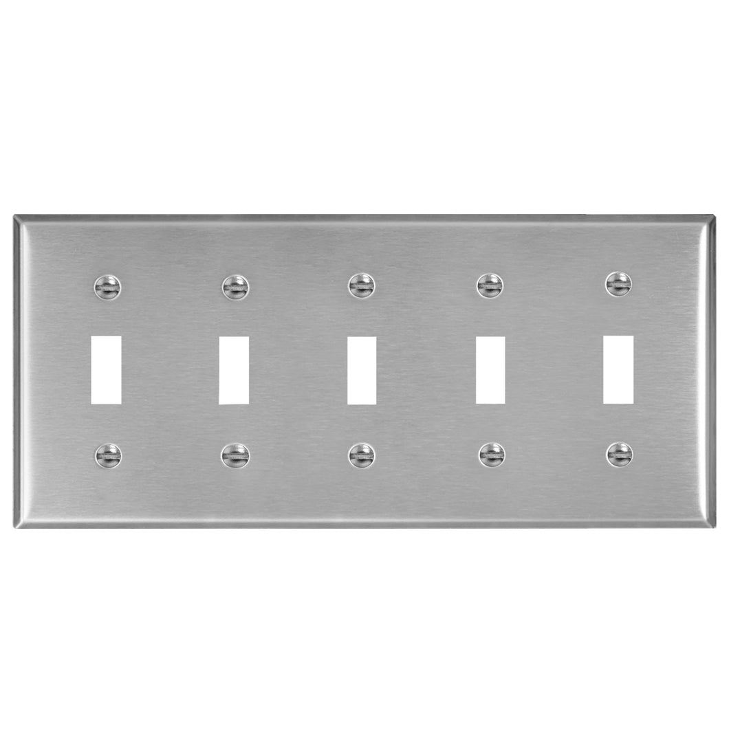 Stainless Steel Toggle Switch Wall Plate, 5 Gang Standard Size