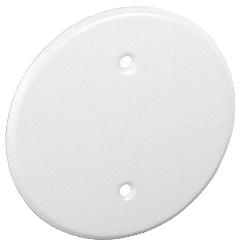 5 Inch White Steel Round Ceiling Blank-Up Covers for 3-1/2 Inch Round/Octagon Electrical Box, Wholes are 2.75 Inches Center to Center, 1/4 Inch Edge Taper
