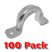 Load image into Gallery viewer, (Pack of 100) Airmont Products AP-10430 .5’’ Two Hole Rigid Snap On Pipe Strap for EMT or IMC Conduit Installation, Reinforced Rib for Extra Strength, Galvanized Zinc Plated Metal, Tension Clamp
