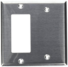 Load image into Gallery viewer, Airmont Products, 2 Gang Combination Stainless Steel Wall Plate, One Blank And One GFCI / Rocker Decora, Made of 430 Stainless Steel, Includes Matching Screws, Standard Size, 2-Gang 4.5 x 4.57 Inch
